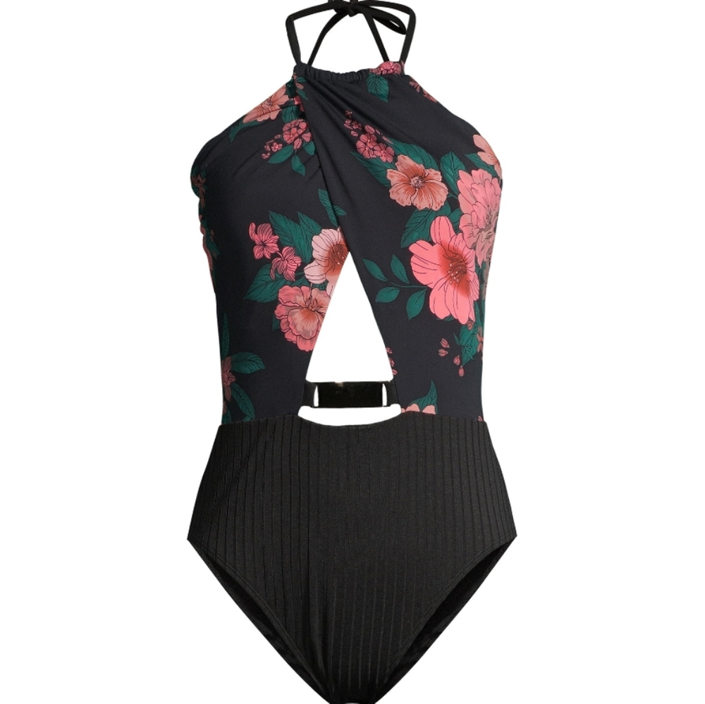 Time and Tru Women's Floral Hardware One-Piece Swimsuit